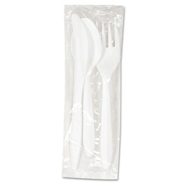 Boardwalk Cutlery Kit, Plastic Fork/spoon/knife/salt/polypropylene/napkin, White, 250/carton