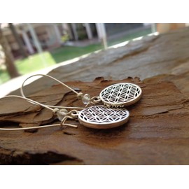 Flower of Life & Small Crystal Earrings in Transparent, Transparent on Long Hooks Flower of Life