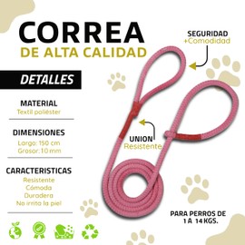 LOS LADRIDOS DE MEXICO Correa para Perro Premium Paseo y Entrenamiento Resistente Agarre Cómodo y Seguro para Mascota Chico o Mediano Poliéster (Rosa)