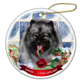 Keeshond Dog Porcelain Hanging Ornament Pet Gift 'Santa.. I Can Explain!'