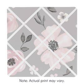 Sweet Jojo Designs Grey Watercolor Floral Fabric Memory Memo Photo Bulletin Board - Blush Pink Gray and White Shabby Chic Rose Flower Farmhouse