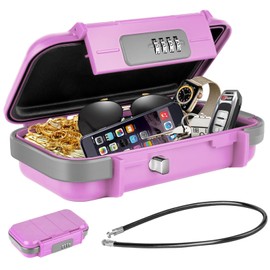 HUANLANG Portable Safe Lock Box with Combination Lock Mini Beach Travel Safe Waterproof Small Lockable Box with Removable Wire Rope Combination Safe Box for Dorm,Travel,Beach,Hotel,Car,Home,Office