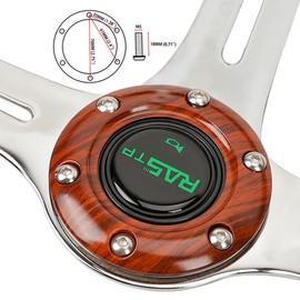 350mm 14" Deep Dish Acrylic Wood Grain Steering Wheel,Universal 6 Bolts EZGO Golf Cart Steering Wheel Slotted 3 Spoke with Horn button