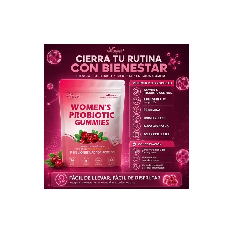 60 Gomitas Arándano Probiótico Apoyo Digestivo Femenino