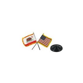 AES USA American & California Both Gold Fringe Flag 4"x6" Desk Set Table Black Base
