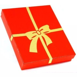 FindingKing Red w/Gold Bow Cotton Filled Jewelry Gift Box 6 1/8"