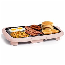 COOK WITH COLOR Electric Griddle 1200W, Nonstick Surface for Pancakes, Burgers, Eggs & More, Removable Temperature Control, Slide-Out Drip Tray, 10" x 16" Cooking Area, Dusty Rose