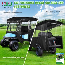 10L0L Universal Golf Cart Cover 4 Passenger Compatible with Yamaha, EZGO TXT/RXV, Club Car DS/Precedent Models- 94’’ Roof Fit, Golf Cart Cover Waterproof 600D Material Windproof Transparent on 4 Sides