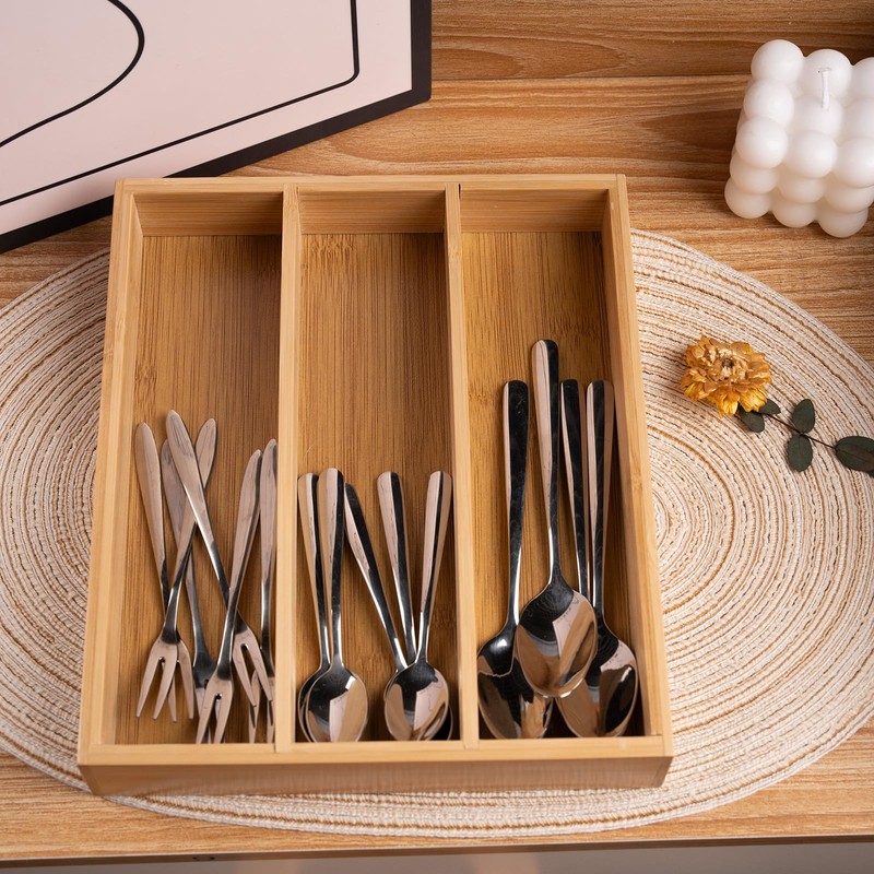 Fibogollo Silverware Organizer Bamboo Kitchen Drawer Organizer Kitchen Utensil Organizers,
