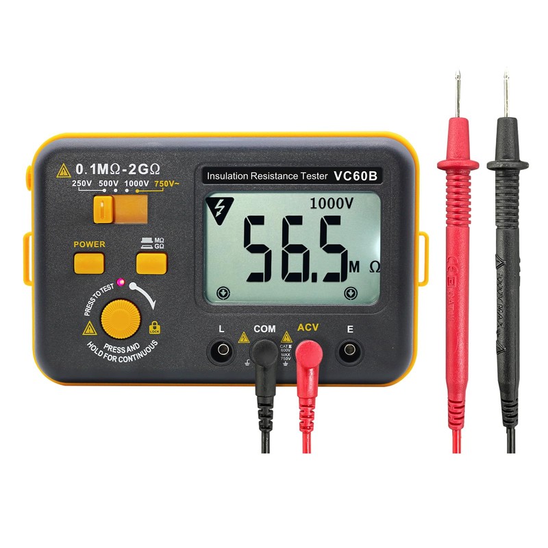 VC60B Digital Insulation Resistance Tester – 250V/500V/1000V Megohmmeter, 0.1MΩ–2GΩ IR