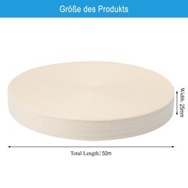 50 Meters 25mm Cotton Twill Tape Cotton Bias Binding Tape Webbing, Beige