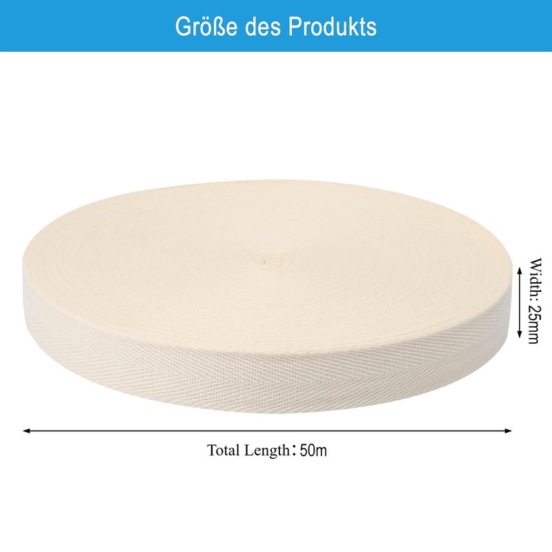 50 Meters 25mm Cotton Twill Tape Cotton Bias Binding Tape
