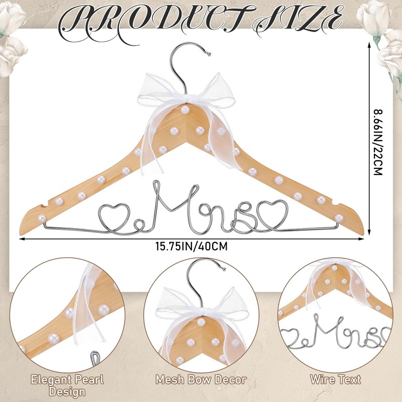 Honeydak Wood Bridal Hanger for Wedding Dress,Natural,Pearl