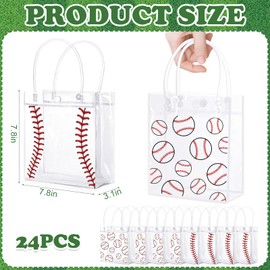 FYSUIMU 24Pcs Baseball Clear PVC Gift Bag with Handle Sport Treat Bag 2 Designs Plastic Goody Candy Bags for Birthday Party Favor