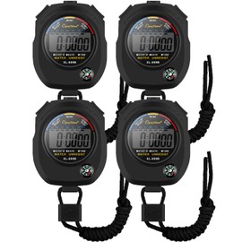 Sports Stopwatch Timer, BROTOU Professional Digital Stopwatch with Calendar Alarm Compass, Multi Handheld Stopwatch Timer for Swimming Running Football Fitness Coaches Referee (4 Pack)