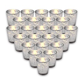 SLS SUPPLY FLORA - Mercury Glass Votive Candles Set of 24 - Small Candles in Candle Jars Decorative Candles for Wedding Favors Gifts or Home Decor Soy Wax 8-10 Hour Burn Time - Silver