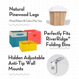 RiverRidge Kids Catch-All 35” Toy Storage Organizer with 3 Cubbies, 2 Large Toy Bins and Book Rack - Wooden Toy Organizer Book Nook for Playroom