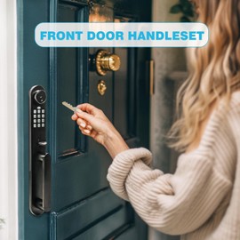 Digital Door Lock with Keypad Set,Smart Door Lock with Keypads,Electronic Deadbolt Keypad with Door Handle Lock Set for Front Door,Electronic Door Lock with Passcode and Key,Matte Black