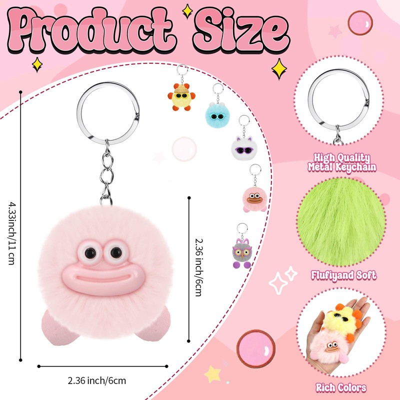 Equsion 48 Pcs Kawaii Keychains Bulk Cute Plush Keychains Fluffy