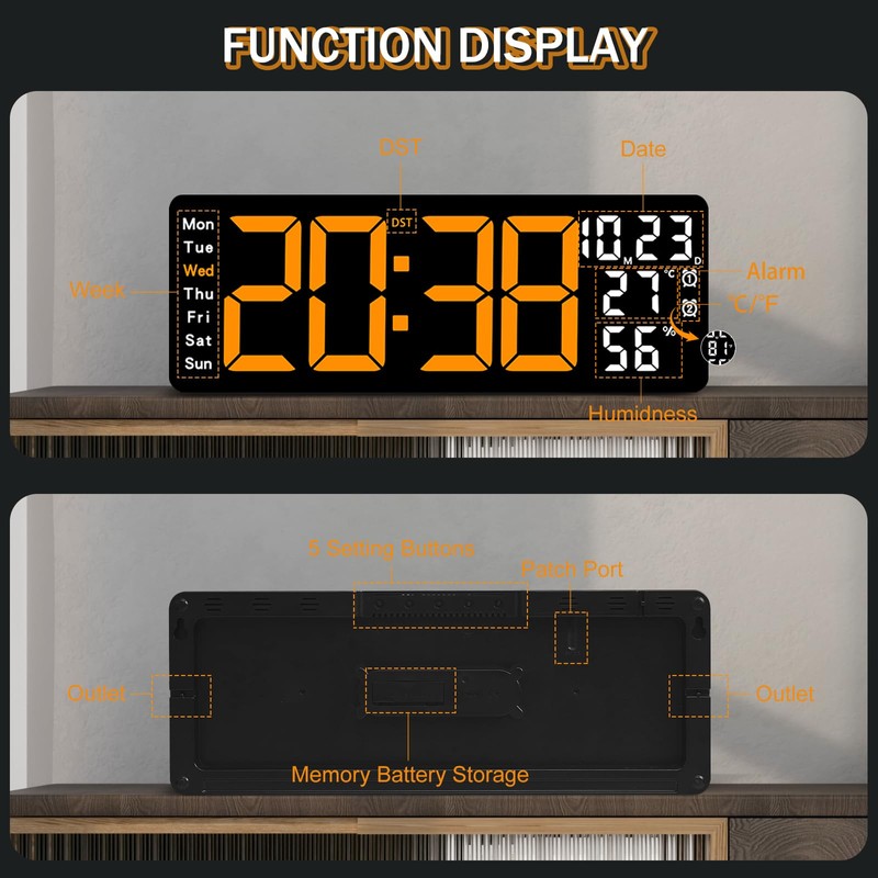 JoFomp 17.3" Large Digital Wall Clock, LED Digital Clock Large