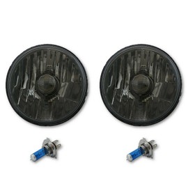 Octane Lighting 5 3/4 Inch Crystal Smoked Halogen Headlight Metal Headlamp 60/55W Light Bulbs Pair