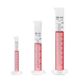 Okulab Blue Printed Graduated Measuring Cylinder Set, Each 1PC of Vol.10ml 50ml 100ml,Hexagonal Base, for Lab, Classroom, Kitchen, MCPS3A1