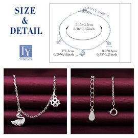 Yumilok Anklet Bracelet with Charms Swan Pendant Clover Length Adjustable Foot Clip Ankle Bracelet for Women Girls, Sterling Silver