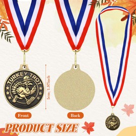 Turkey Trot Medals 2'' Thanksgiving Turkey Medals Turkeys Gold Award Bowl Prizes Trophies with Ribbon Bulk for Thanksgiving Trot Bowl, Community Holiday Events, Sports Day Prizes (6)