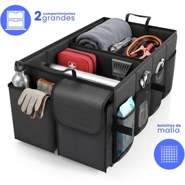 Timotech Organizador de Maletero Plegable de Alta Capacidad, Organizador de Coche Resistente con 2 Compartimentos y 6 Bolsillos de Malla para SUV, Sedán y Camionetas, Tela Oxford Duradera, Negro
