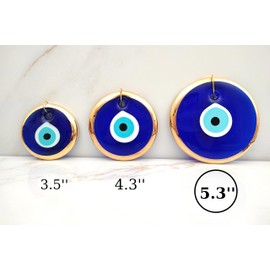 Erbulus 5.3" Glass Blue Evil Eye Wall Hanging Gold Ornament - Turkish Nazar Bead - Home Protection Charm - Wall Decor Amulet in a Black Box (X-Large)