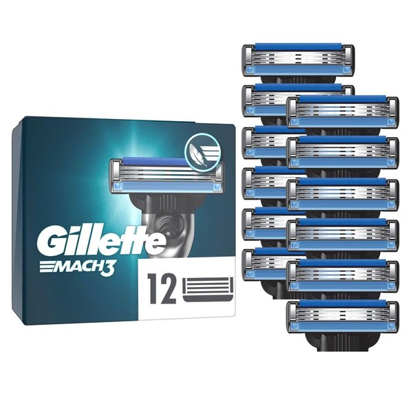 Gillette Mach3 Standard Razor for Men, 12 Gillette Replacement Blades,