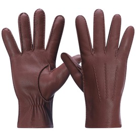 Meetoget Deerskin Leather Gloves For Women, Winter Warm Cashmere Lined Women Dress Gloves CAL01,Cognac,Size S