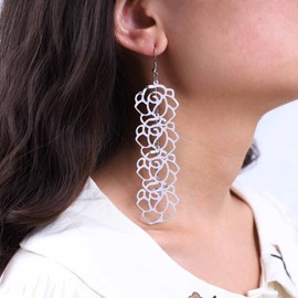 Andelaisi Boho Hollow Flower Dangle Earrings Vintage Filigree Flower Earrings Silver Rose Flower Hook Earrings Flower Super Lightweight Earrings Jewelry for Women