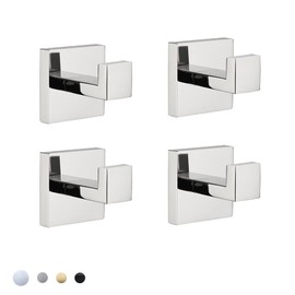 COUOBO Bath Towel Hooks Premium Stainless Steel Clothes Hook Robe Coat Heavy Duty Square Wall Mounted Modern Hook for Bathroom Kitchen 4Pack Polished Chrome Finish