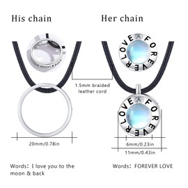 CUOKA MIRACLE Couple Necklace for Women 925 Sterling Silver Moonstone Matching Necklace Promise for Her or Him Valentine's Day Jewelry for Women Men
