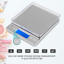 mafiti MK200 Digital Kitchen Scales Stainless Steel 0.1g/3kg Multifunctional Food Scales Kitchen Weight (Silver)