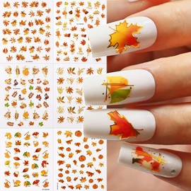 Autumn Fall Nail Art Stickers Decals Fall Leaves Nail Design Stickers Thanksgiving 3D Self Adhesive Nail Decals Maple Leaf Pumpkin Squirrel Nail Art Supplies for Women Fall Nail Decorations, 6 Sheets