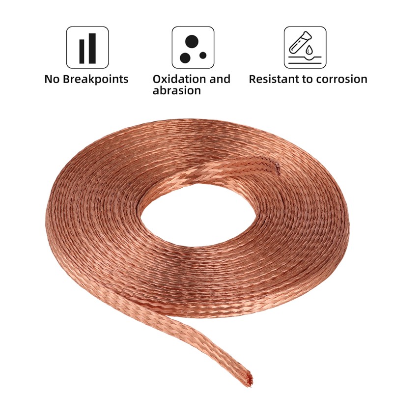 20FT Flat Copper Braid Cable, KWOKWEI 1/4" Braided Copper Ground
