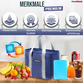 OnlyPRIME Cool Bag + Refillable Ice Block | Cool Box Small | Lunch Bag | Work Bag Men for Food | Thermal Bag | Cool Butler (Dark Blue)