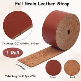 GORGECRAFT 50 mm Wide Strips Made of Genuine Leather, 2 m Long, Full Grain Cowhide Leather, 1.8 mm Thick, Strap Made of Cowhide Leather, Oil-Tanned Shiny Flat Leather Cord for DIY Craft Belts,