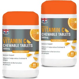 Vitamin C 1000mg Chewable 90 x 2, Supports Immune Health and Helps Fight Colds - Helps Reduce Tiredness and Fatigue