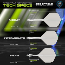 WINMAU Darts Fusion Integrated Flight & Shaft System - No.2 Shape & Design - White Colour, Intermediate Length