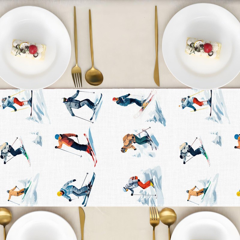 Heyfary Skiing Skier Table Runner Winter Snow Ski Party Decoration