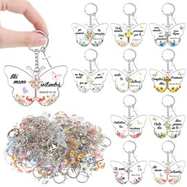 Sureio 120 Pcs Spanish Christian Keychain Gifts for Women 10 Styles Butterfly Acrylic Bible Verse Keychain Bulk Religious Scripture Inspirational Abstract Key Ring for Teacher Coworkers Church Member