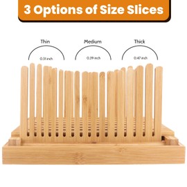Bread Slicer, Bamboo Bread Slicer Guide Adjustable with 3 Slice Thickness, Bread Cutting Guide with Crumb Tray, Bread Maker Accessories for Homemade Bread, Cakes, Bagels
