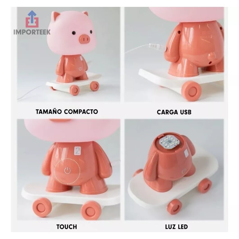 Importeek 5pz Lampara Luz Led Touch Infantil Cerdo Escritorio Decora