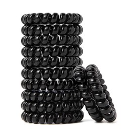 Emrlyr Large Black Spiral Coil Phone Cord Hair Ties for Thick Hair - No Damage Ponytail Holders for Women