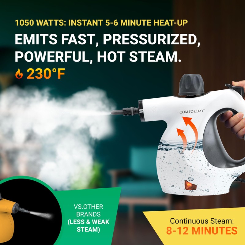 Comforday Multi-Purpose Steam Cleaner with 9-Piece Accessories, Pressurized Handheld Steam