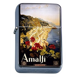 Silver Flip Top Oil Lighter Vintage Poster D-021 Italy Vintage Travel Amalfi 1910