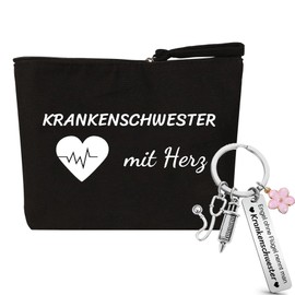 jenich Nurse Gift Set Nurse Cosmetic Bag and Keyring Caregiver Gift Nurse Accessories Bag Nurse Thank You Gift for Christmas, black, Unit size